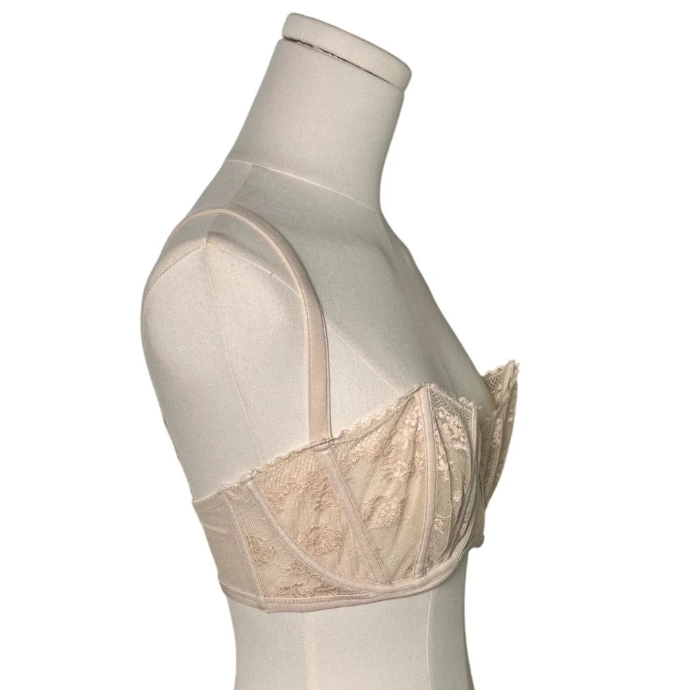 Lace Bustier Bra Beige Lingerie Adjustable‎ Straps Underwire Padded